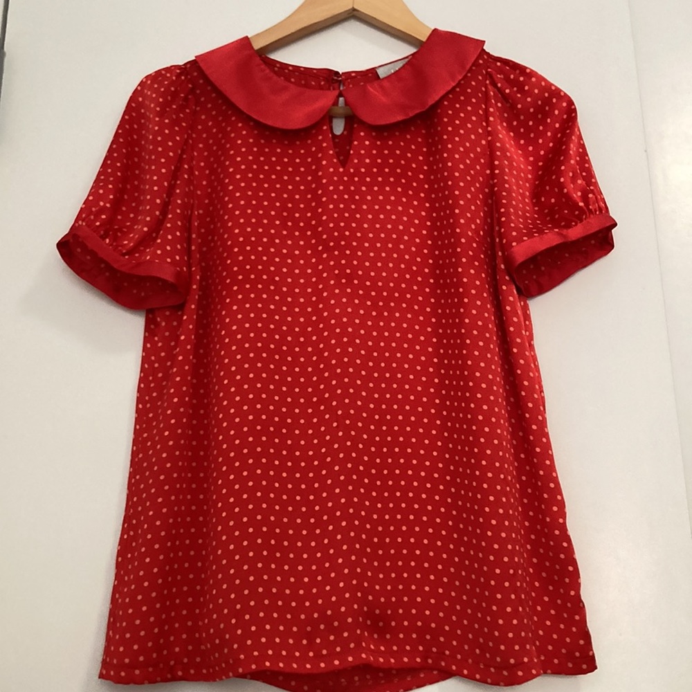 Anthropologie “HI THHRE from Karen Walker”Red Polka Dot Blouse Size 6